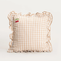 Oblie�ka na vank�� | ABRIL | b�ov� kockovan� s ozdobnou v��ivkou | 45x45cm