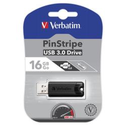 Verbatim USB flash disk, USB 3.0, 16GB, PinStripe, Store N Go, �ierny