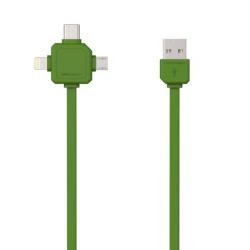 Kábel USB (2.0), USB A M- USB C /Lightning/ Micro-USB, 3v1 - zelený, plochý