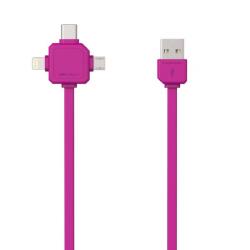 Kábel USB (2.0), USB A M- USB C /Lightning/ Micro-USB, 3v1 - ružový, plochý