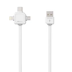 Kábel USB (2.0), USB A M- USB C /Lightning/ Micro-USB, 3v1 - biely, plochý